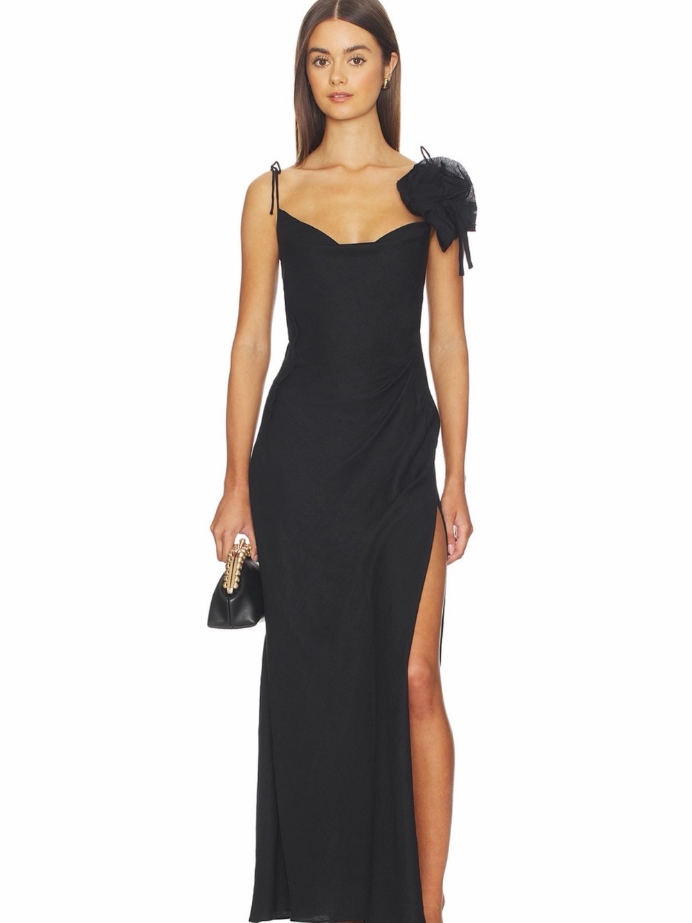 Mother of All Etta Black Gown with Flower Detail